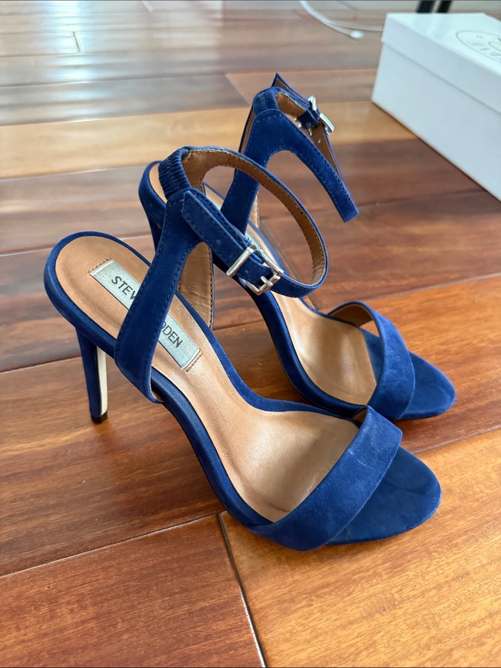 Steve Madden Navy Suede Ankle-Strap Heels, 6M